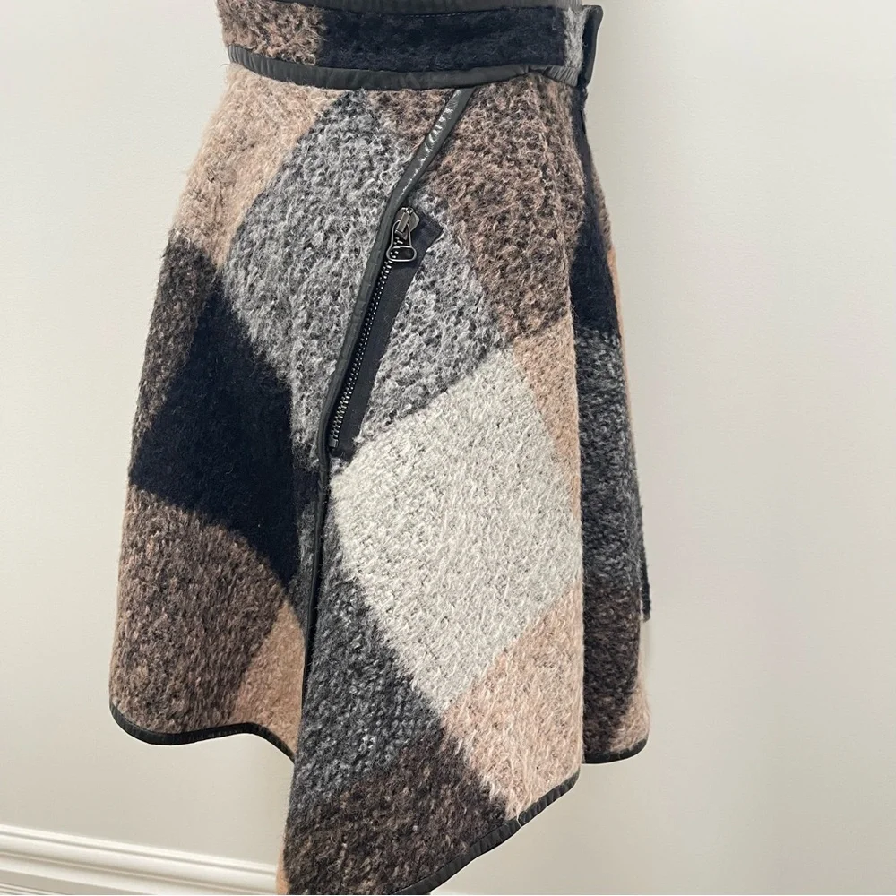 RARE 2010 3.1 Phillip Lim Trapezoid Leather Binding Brown Plaid Skirt Size 6 - Picture 7 of 15